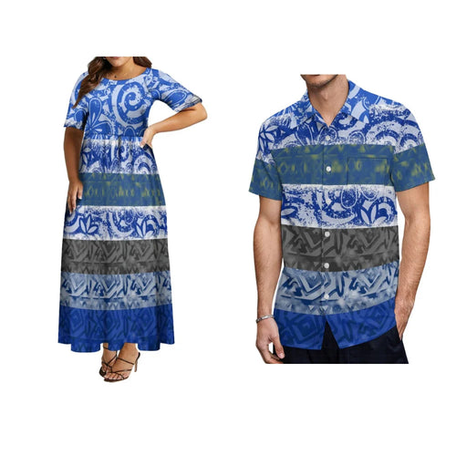 Women's Custom Dress Large Hem High Quality Long Dress Casual Loose Couple Set Summer Short Sleeve Dress Shirt Polynesia Dress